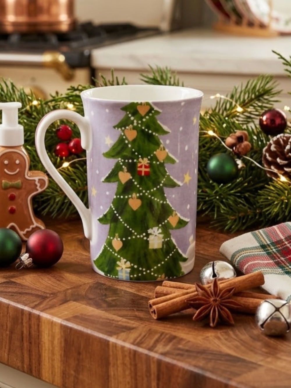 Lenox Ceramic Santa Winter Christmas Collage Coffee 12 oz Mug Checking it Twice